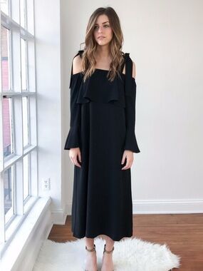 embroidered eyelet maxi dress Marine Layer Women's Selene Eyelet Maxi Dress Black/Mediterranea / Extra Large